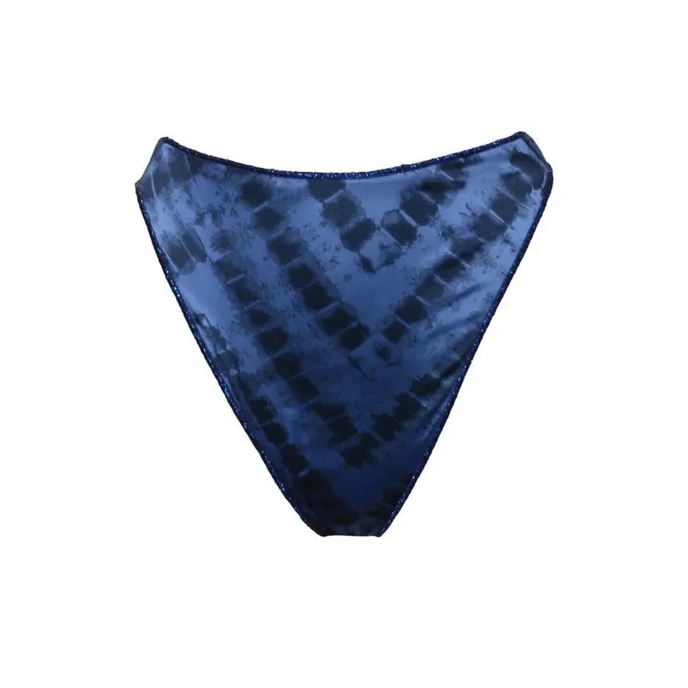 Oseree 90s Blue Chevron Tie Dye Stripe High Cut Bikini Swimsuit Bottoms Size L